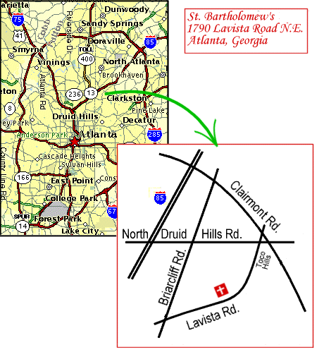 map of location of St. Bartolomew's church